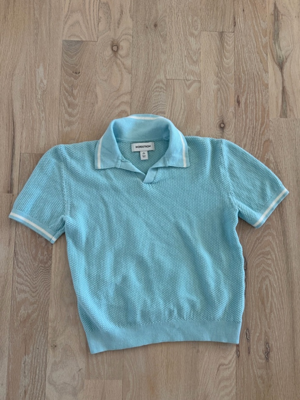 Boys Nordstrom light blue knit polo with White Trim